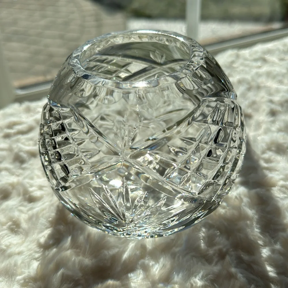 VINTAGE~CRYSTAL~ROSE BOWL VASE~DIAMOND & FAN PATTERN~POTPOURRI JAR~KCC